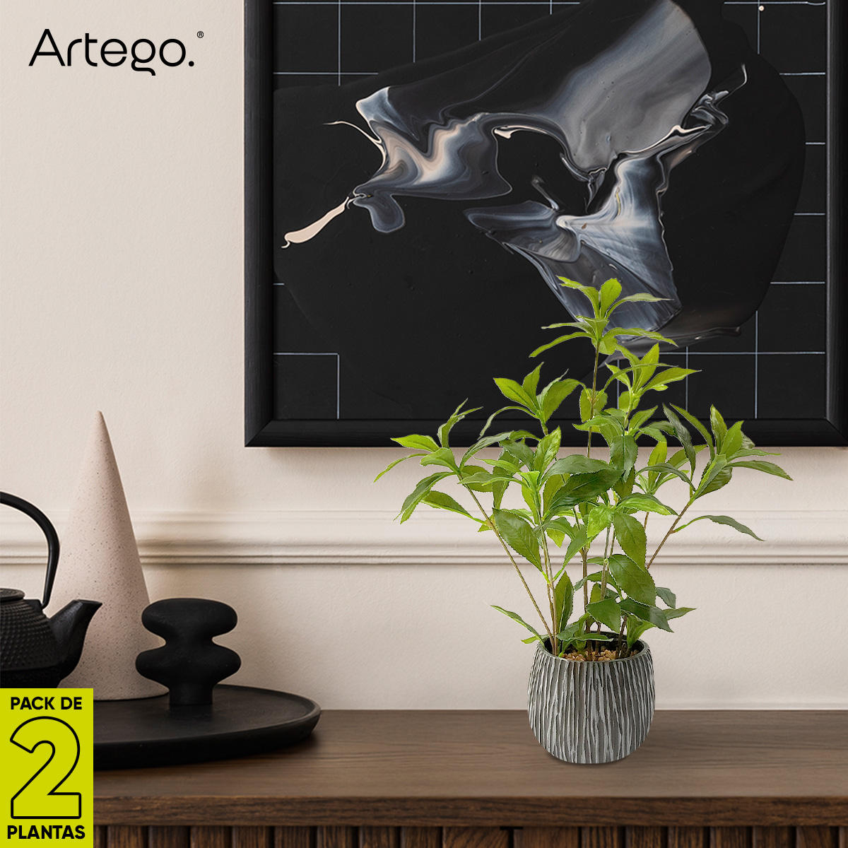 Foto 7 pulgar | Planta Artificial Moderna Con Maceta Decorativa Real Style Andromeda Japonesa Compacta Pack De 2 Unidades De 45cm De Al