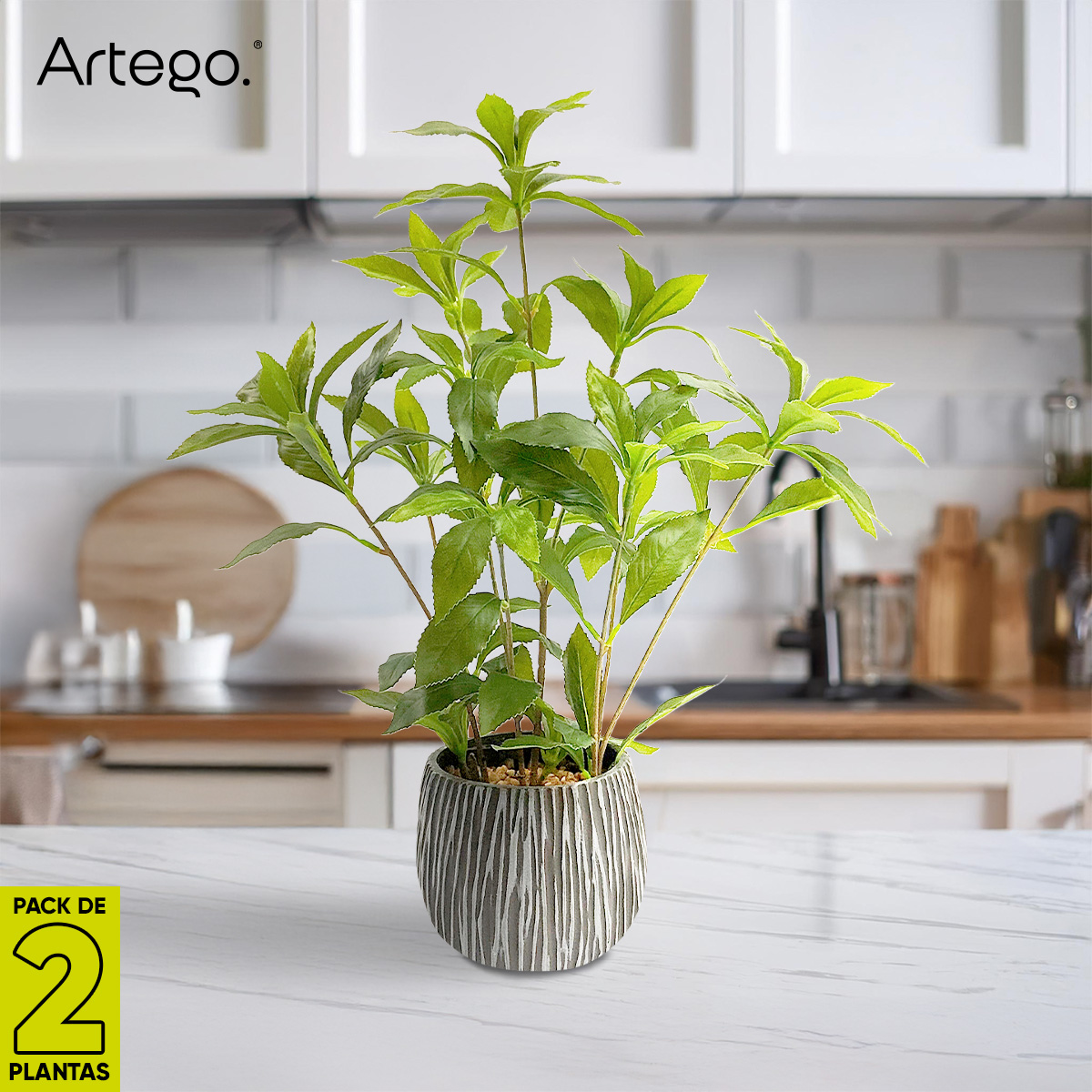 Foto 8 pulgar | Planta Artificial Moderna Con Maceta Decorativa Real Style Andromeda Japonesa Compacta Pack De 2 Unidades De 45cm De Al