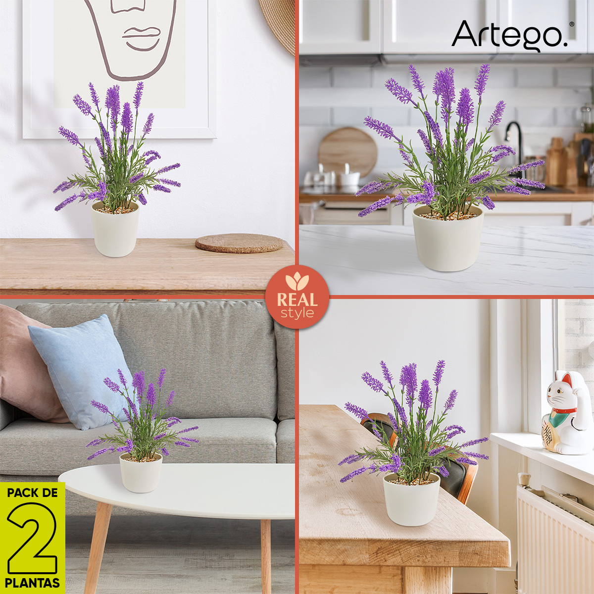 Foto 6 pulgar | Planta Artificial Moderna Con Maceta Decorativa Real Style Lavanda Compacta Pack De 2 Unidades De 34cm De Alto