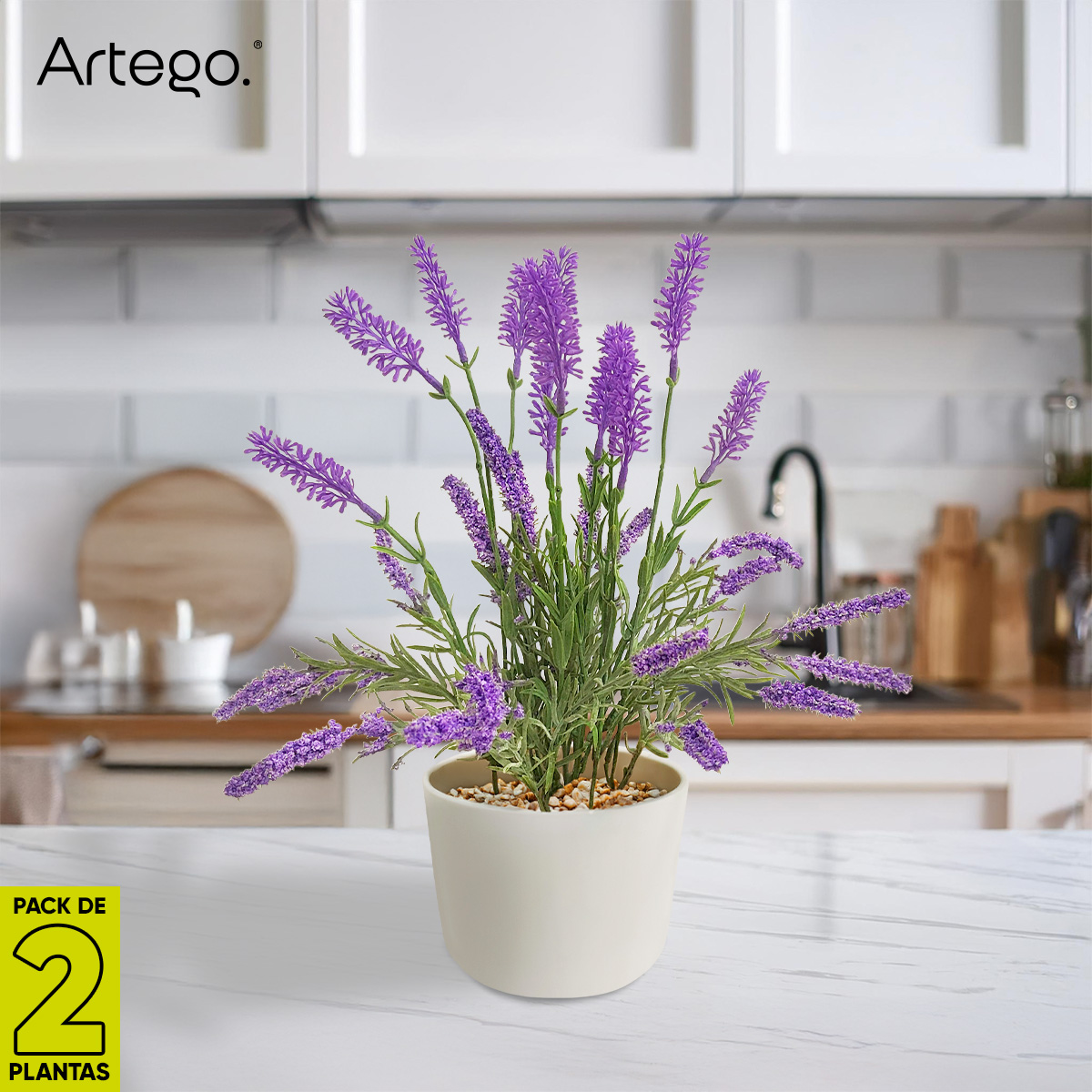 Foto 8 pulgar | Planta Artificial Moderna Con Maceta Decorativa Real Style Lavanda Compacta Pack De 2 Unidades De 34cm De Alto