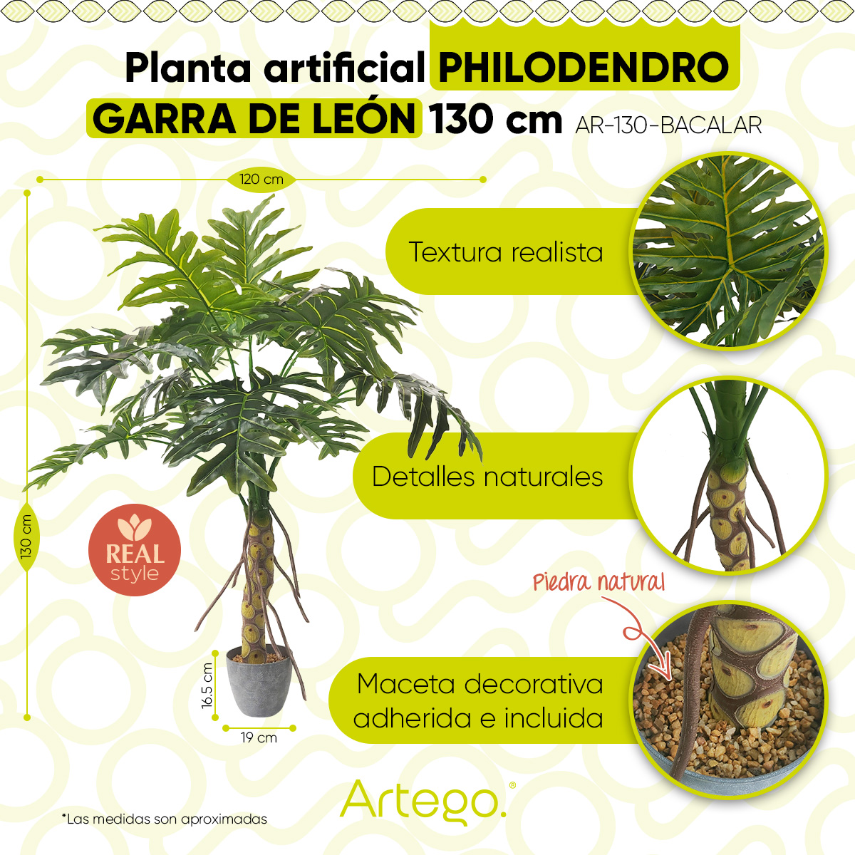 Foto 2 | Planta Artificial Moderna Con Maceta Decorativa Real Style Philodendro Garra De León  De 130cm De Alto