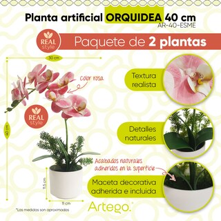 Foto 2 | Planta Artificial Moderna Con Maceta Decorativa Real Style Orquídea Compacta Pack De 2 Unidades De 40cm De Alto