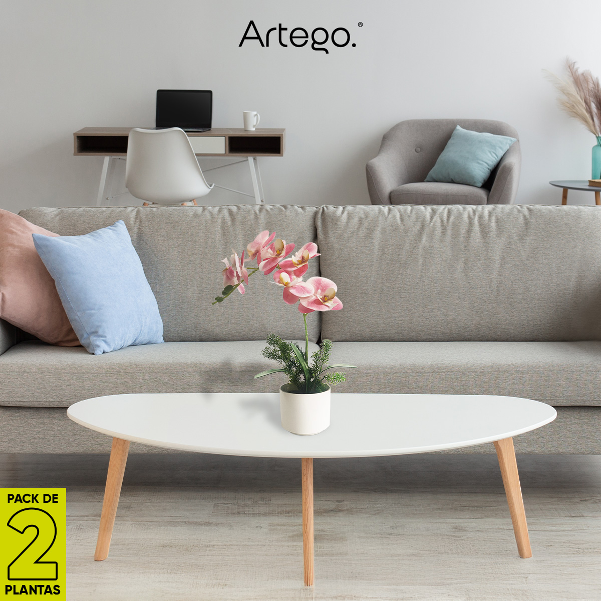 Foto 9 pulgar | Planta Artificial Moderna Con Maceta Decorativa Real Style Orquídea Compacta Pack De 2 Unidades De 40cm De Alto