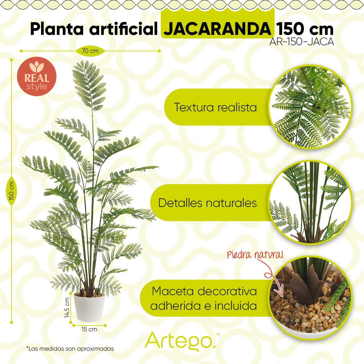 Foto 3 pulgar | Planta Artificial Moderna Con Maceta Decorativa Real Style Jacaranda Grande De 150cm De Alto Artego