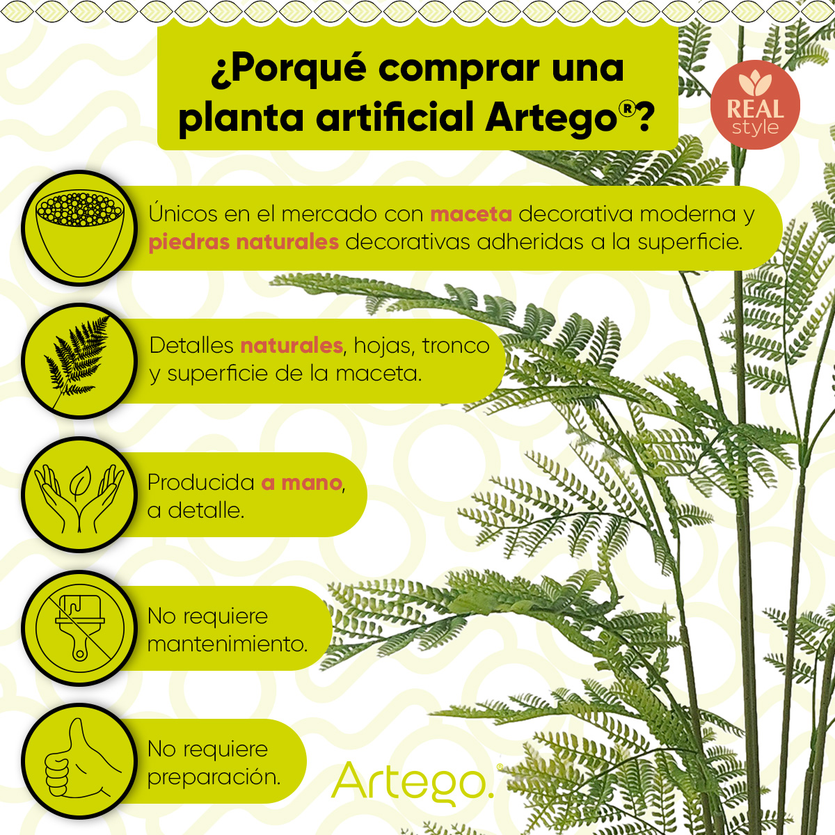 Foto 3 | Planta Artificial Moderna Con Maceta Decorativa Real Style Jacaranda Grande De 150cm De Alto Artego