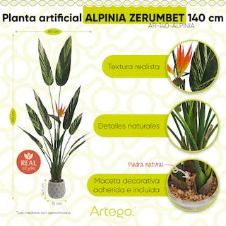 Foto 2 | Planta Artificial Moderna Con Maceta Decorativa Real Style Alpinia Zerumbet De 140cm De Alto Artego