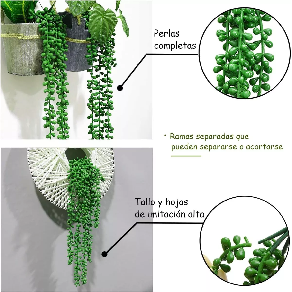 Foto 3 pulgar | Plantas Artificiales De Perlas Suculentas Colgantes De 4 Pzs Eo Safe Imports Esi-17579  Verde