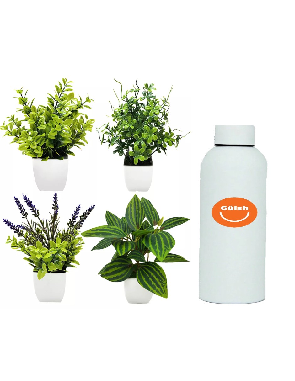 Foto 2 pulgar | Macetas Plantas Artificiales Barro Decoración + Termo De Agua De Regalo Güish