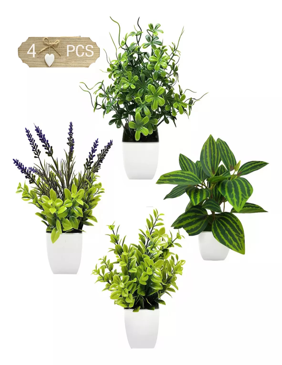 Foto 4 pulgar | Macetas Plantas Artificiales Barro Decoración + Termo De Agua De Regalo Güish
