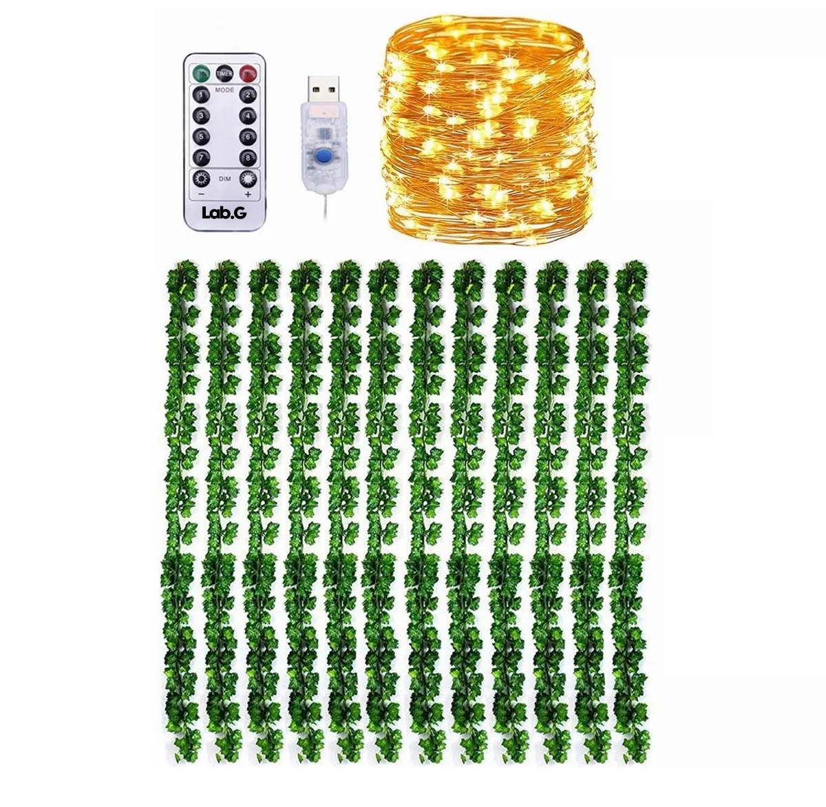 Cortina Serie Luces 240led Lab.g Con 12pc Plantas Artificiale 3*2m Verde