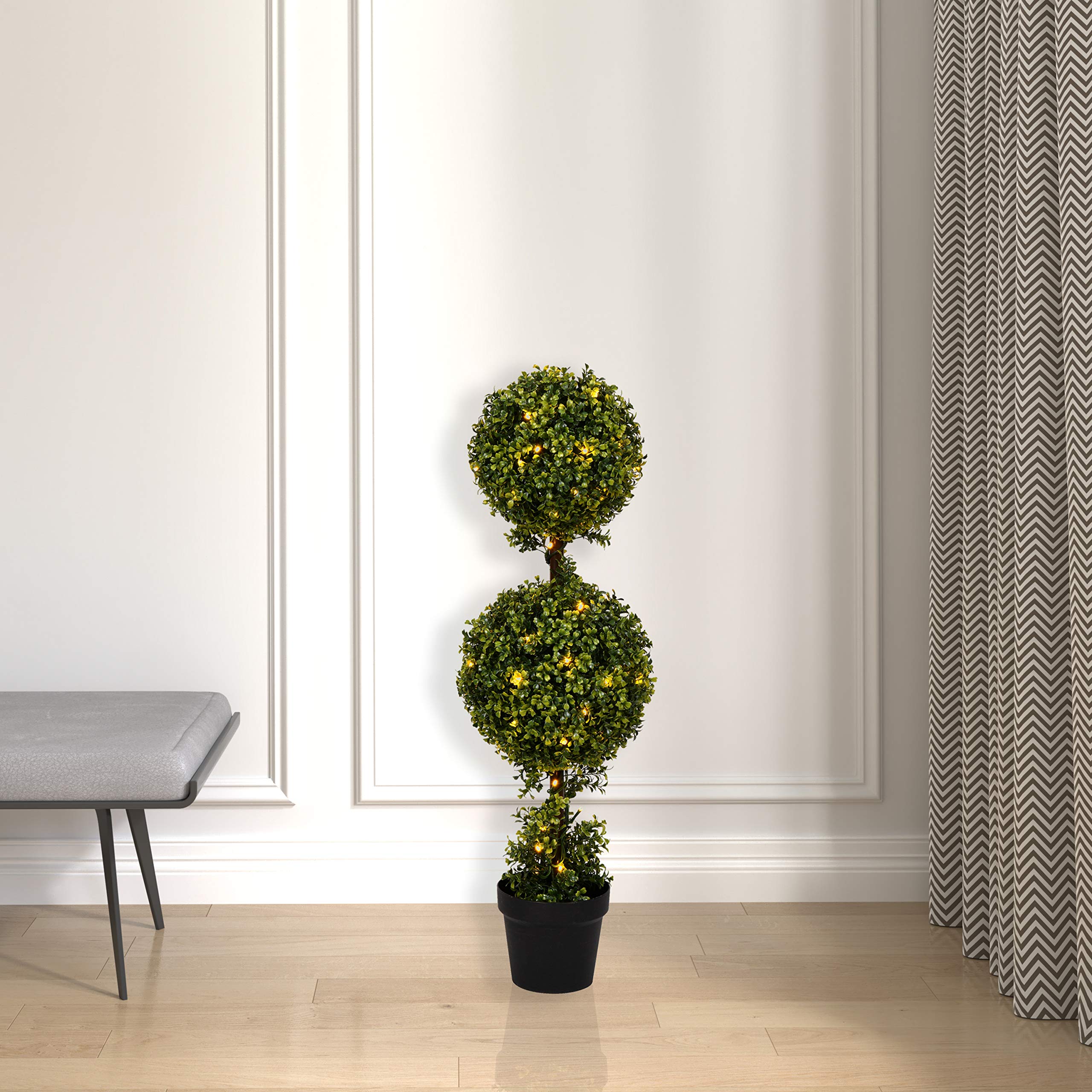 Foto 4 pulgar | Árbol Artificial Con Forma De Topiario Led Preiluminado De Madera De Boj, Con Doble Bola, 90 Cm - Venta Internacional.