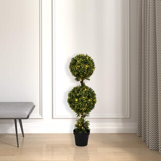 Foto 3 | Árbol Artificial Con Forma De Topiario Led Preiluminado De Madera De Boj, Con Doble Bola, 90 Cm - Venta Internacional.