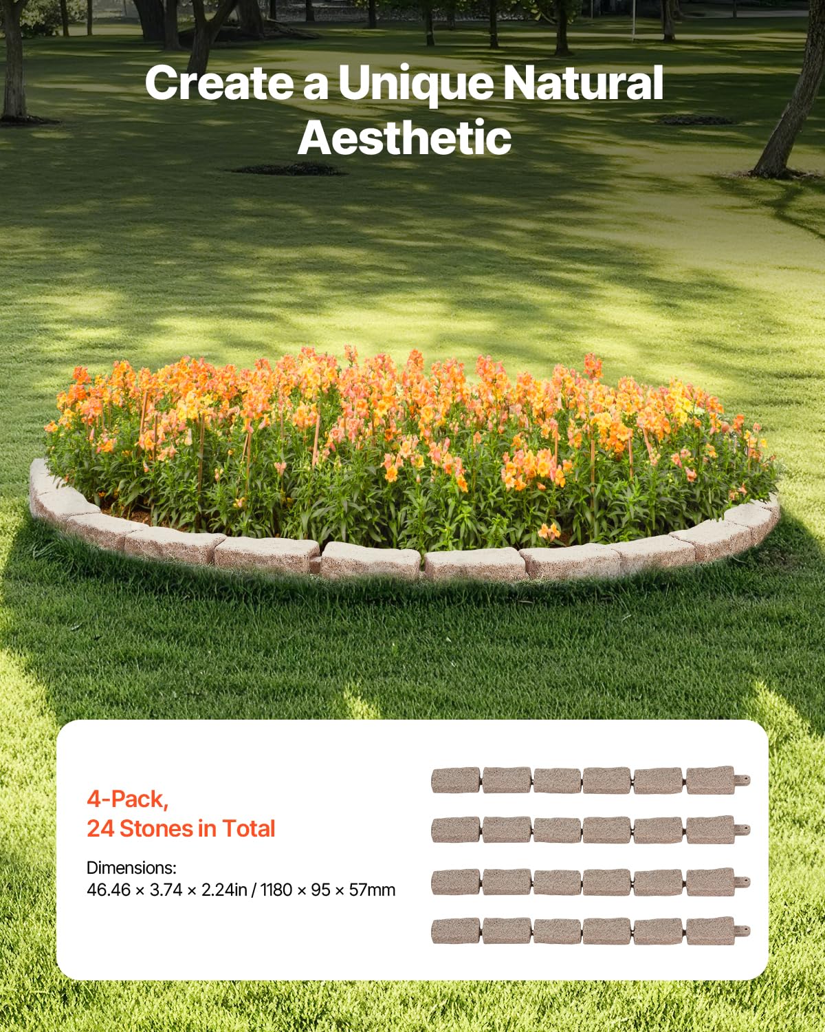 Foto 3 pulgar | Bordes De Paisaje Vevor Faux Stone, Paquete De 4 Unidades, 16 Pies, Color Marrón - Venta Internacional.