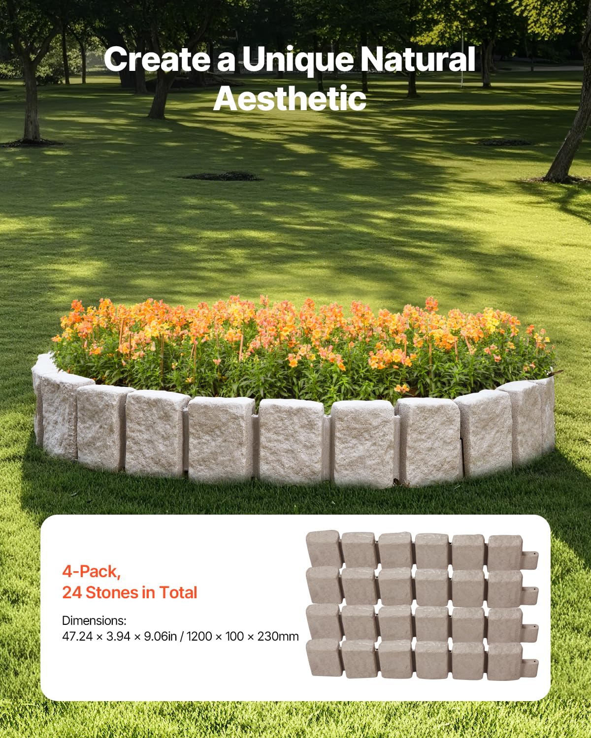 Foto 2 | Bordes De Paisaje Con Piedra Sintética Vevor, Paquete De 4 Unidades, 16 Pies, Color Beige - Venta Internacional.