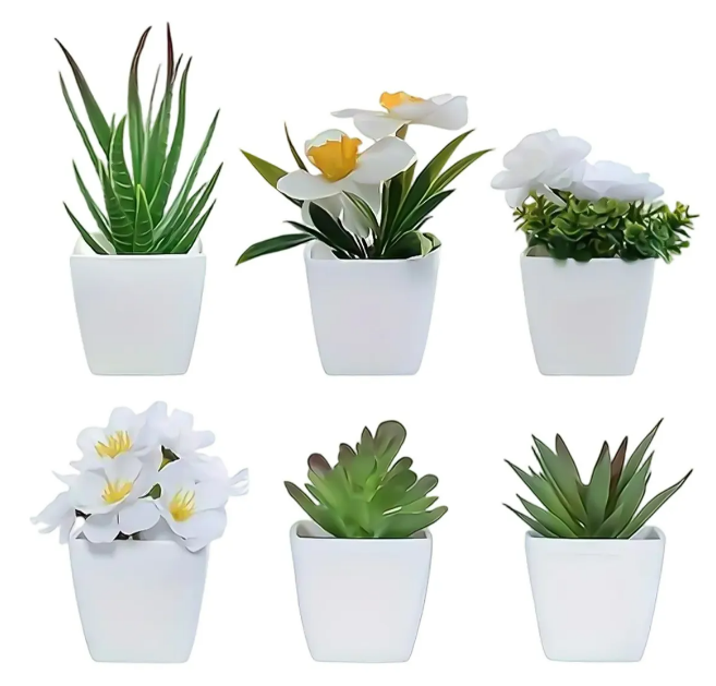 Xtellar Set De 6 Plantas Artificiales Estilizadas En Macetas De Barro Para Decoración Sofisticada