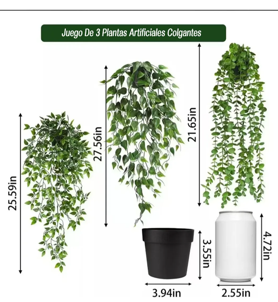 Foto 3 pulgar | Elegante Xtellar Set De 3 Plantas Artificiales Colgantes Con Maceta Moderna - Decora Tu Hogar Con Estilo