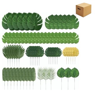 Foto 1 | 70 Piezas 10 Tipos Tropicales Hojas Artificiales Palma Decorativas Lab.g Verde