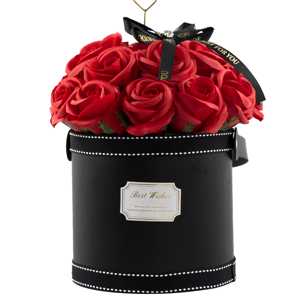 Caja De Arreglo Floral Circular Con Flores Rojas