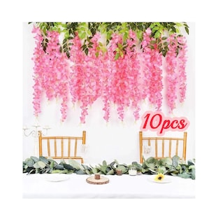 Foto 2 | Flores Artificiales BELUG Wisteria Decoración Estilo Hawaiana Rosa