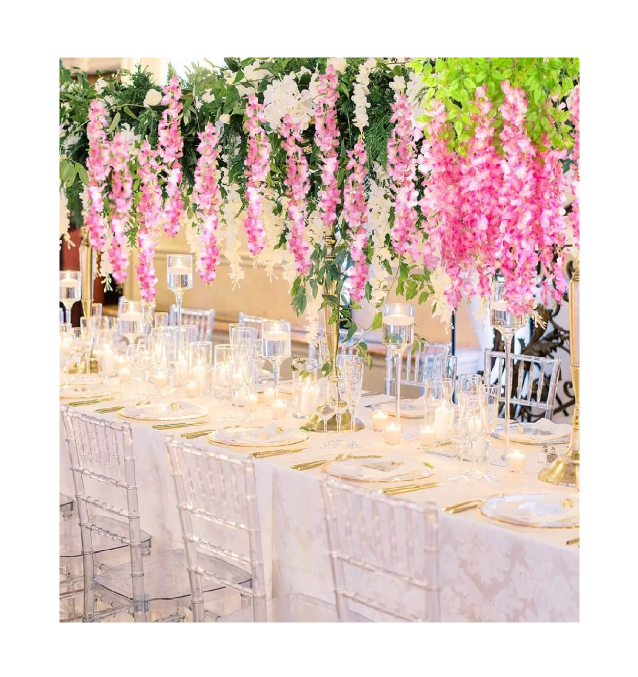 Foto 4 | Flores Artificiales BELUG Wisteria Decoración Estilo Hawaiana Rosa