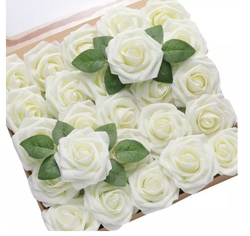 25 Piezas de Flores Artificiales Rosa Wünd  Blanca