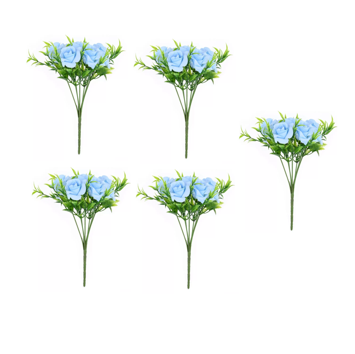 5 Ramos Flores Rose Artificiales Rama Decorativa 35 Flores Azul