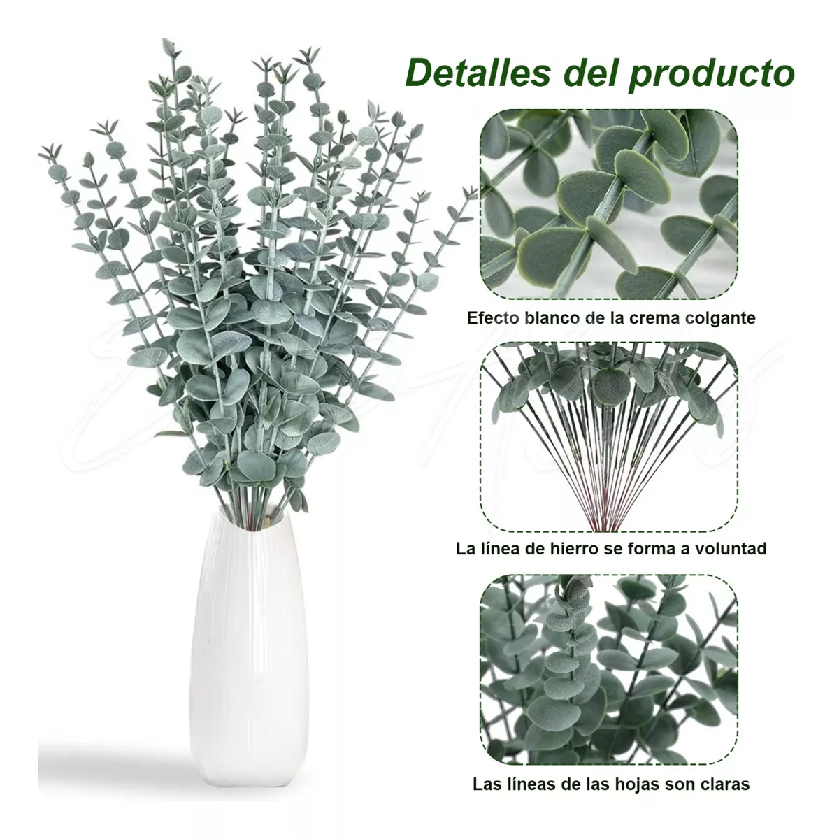 Foto 3 | Tallos de Eucalipto para Decoración Hojas Artificiales 24 Piezas