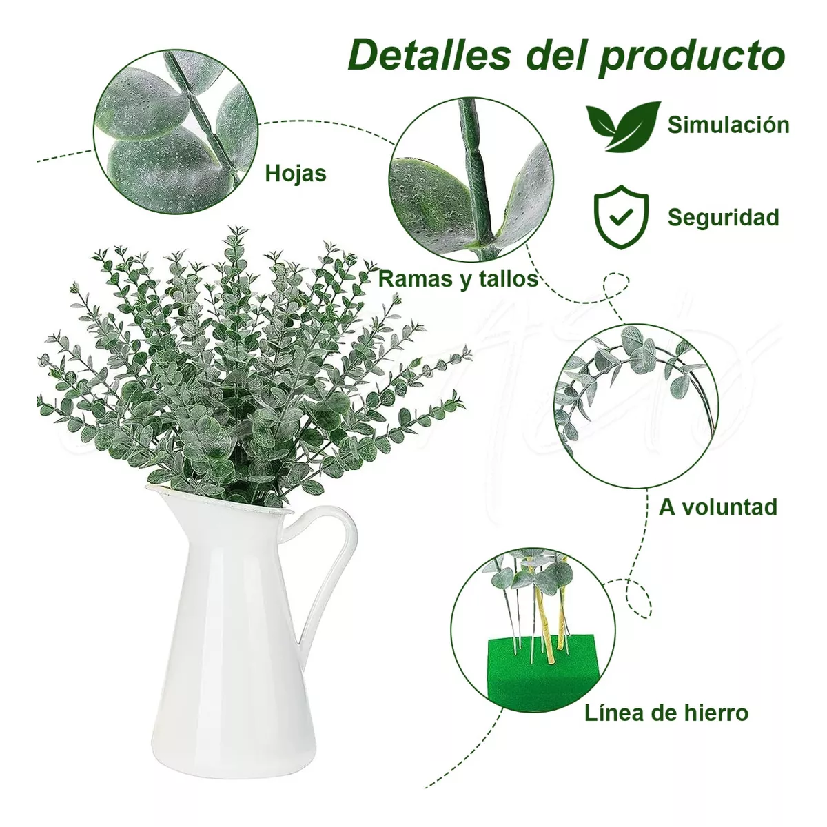 Foto 5 pulgar | Tallos de Eucalipto para Decoración Hojas Artificiales 24 Piezas