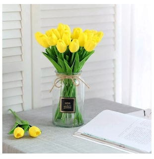 Foto 5 | Tulipanes Artificiales, Amarillos Y Decorativos, 30 Piezas Amarillo
