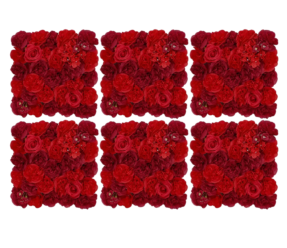 Flores Artificiales Panel De Muro Decorativos Rosas Pared 6 Pzs Rojo