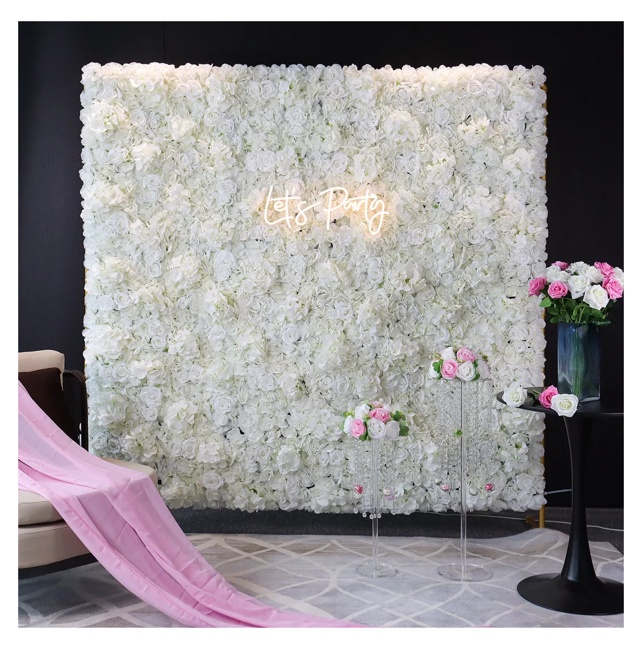 Foto 5 pulgar | 12 Panel De Flores Artificiales Muro Decorativos Rosas Pared Blanco