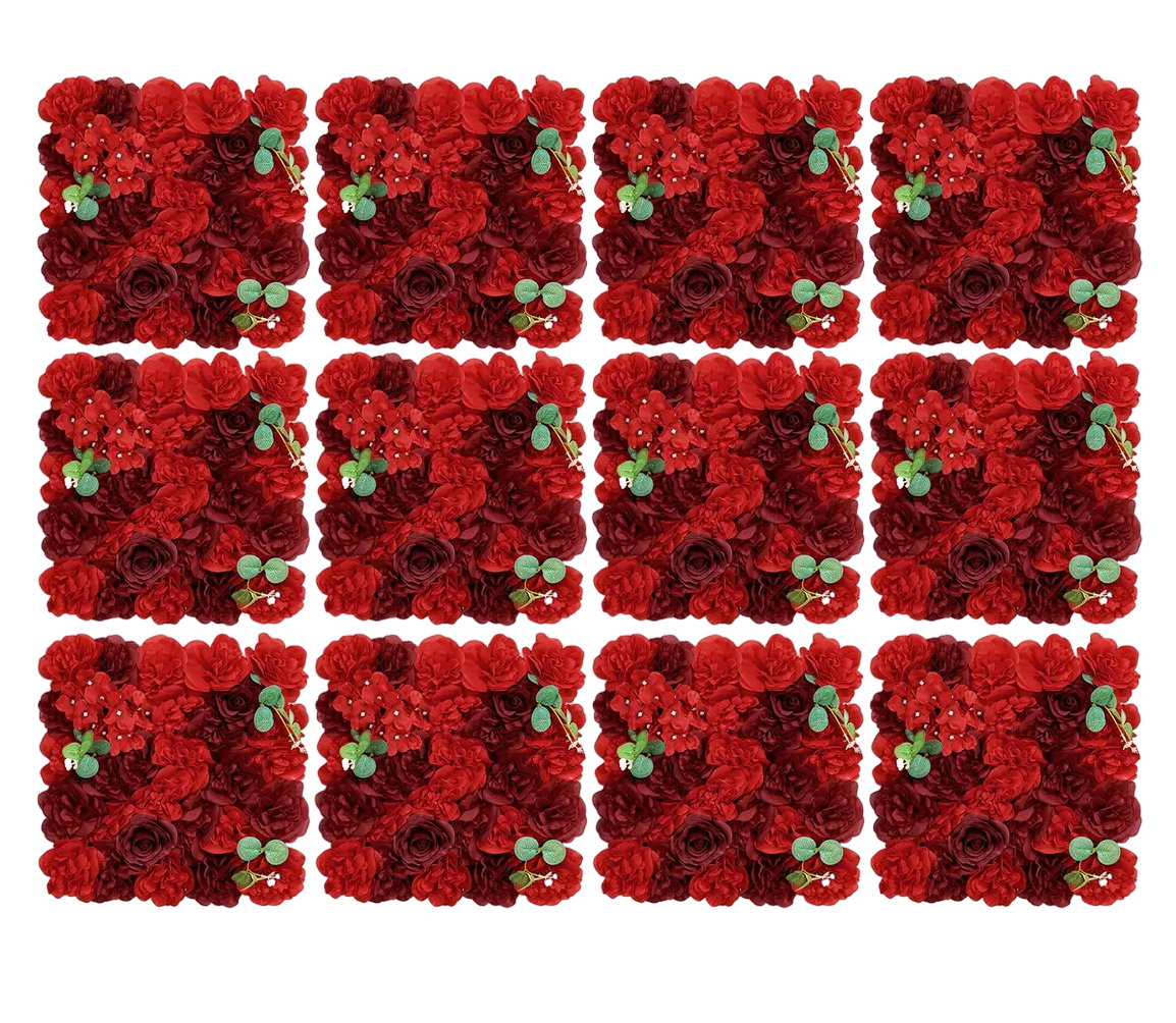 12 Panel De Flores Artificiales Muro Decorativos Rosas Pared Rojo