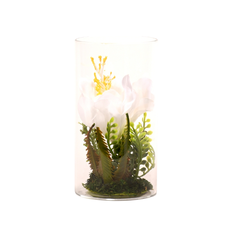 Jarrón Adorno De Cristal Dalia Amarillo De 30 Cm Con Flor Artificial - Venta Internacional.