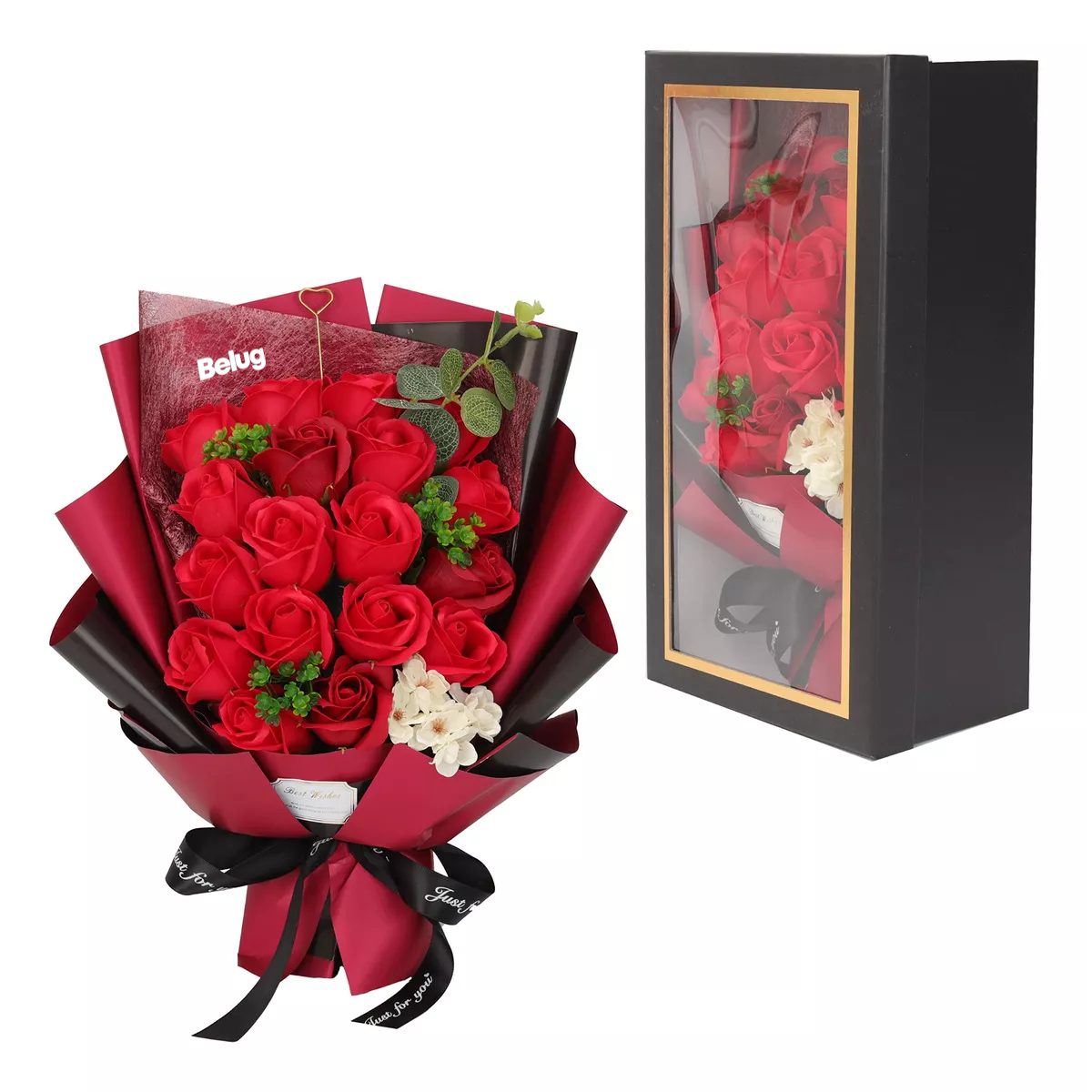 Foto 3 pulgar | Rosas Rojas Belug Artificiales Cajas De Flores Para Regalo
