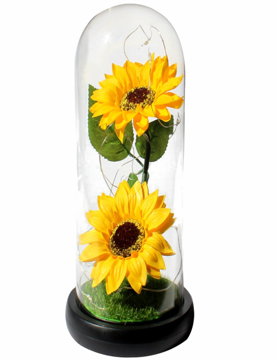 Foto 3 pulgar | Flores Eternas Artificiale Girasoles En Cúpula De Vidrio Led + Termo De Agua De Regalo Güish