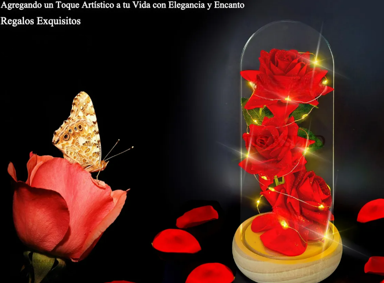 Foto 3 pulgar | Conjunto Xtellar De 3 Rosas Eternas Rojas Con Luces Led – Regalo Inolvidable Para El Día De La Madre