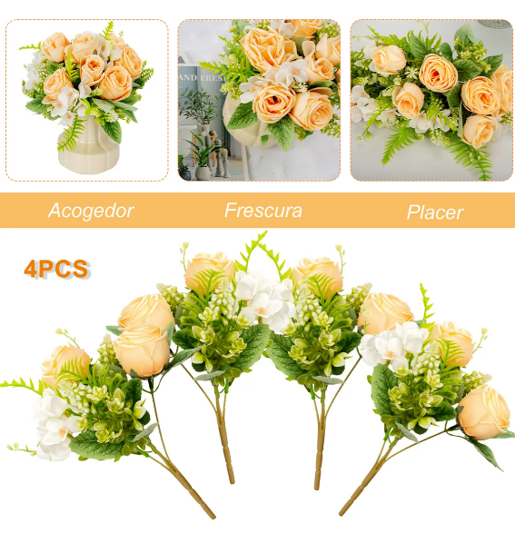 Foto 3 pulgar | Xtellar 4 Ramos De Rosas De Lujo Artificiales - Perfectas Para Bodas Y Decoración Elegante