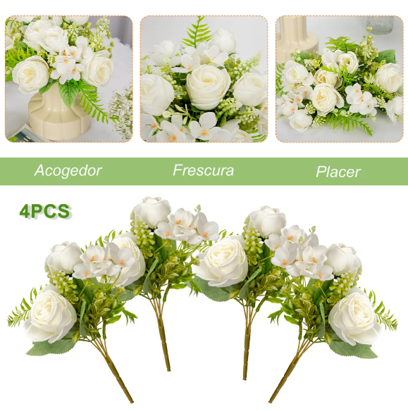 Foto 3 pulgar | Xtellar 4 Ramos De Rosas De Lujo Artificiales - Perfectas Para Bodas Y Decoración Elegante