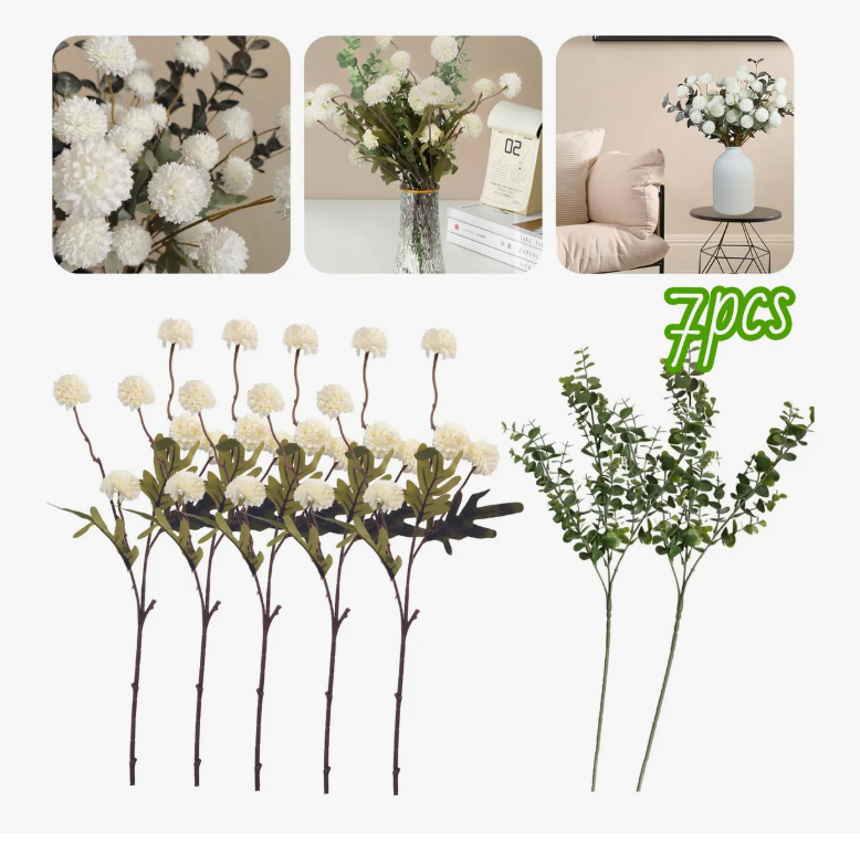 Foto 5 pulgar | Flores Artificiales Decorativas Eucalipto Pompones Imitación