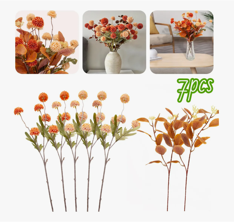 Foto 6 pulgar | Flores Artificiales Decorativas Eucalipto Pompones Imitación