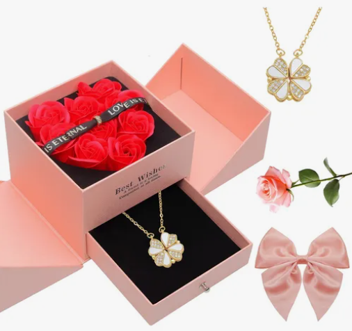 Flores Xtellar Rosa Eterna Y Collar De Corazón Regalo Para  Mujeres
