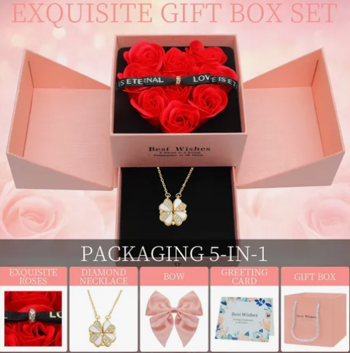 Foto 2 | Flores Xtellar Rosa Eterna Y Collar De Corazón Regalo Para  Mujeres