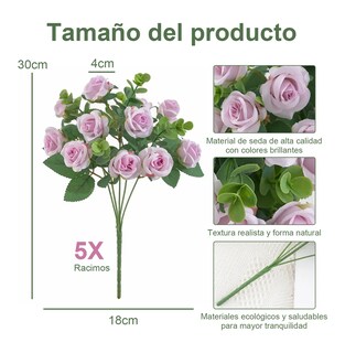 Foto 4 | 5 Ramos Flores Rose Artificiales Rama Decorativa 50 Flores Eo Safe Imports Esi-19811 Purpura