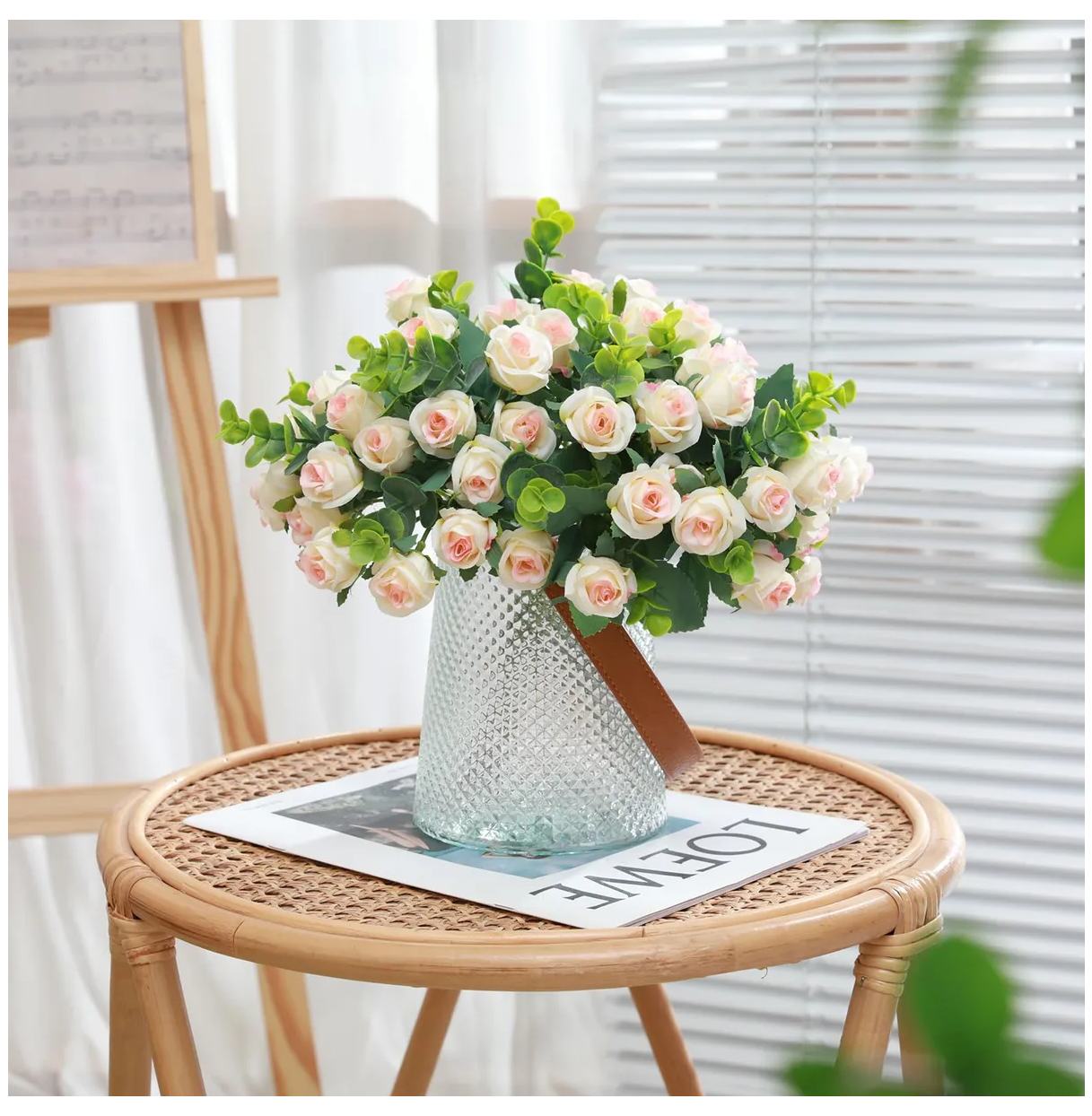 Foto 5 pulgar | 5 Ramos Flores Rose Artificiales Rama Decorativa 50 Flores Eo Safe Imports Esi-19813 Rosa