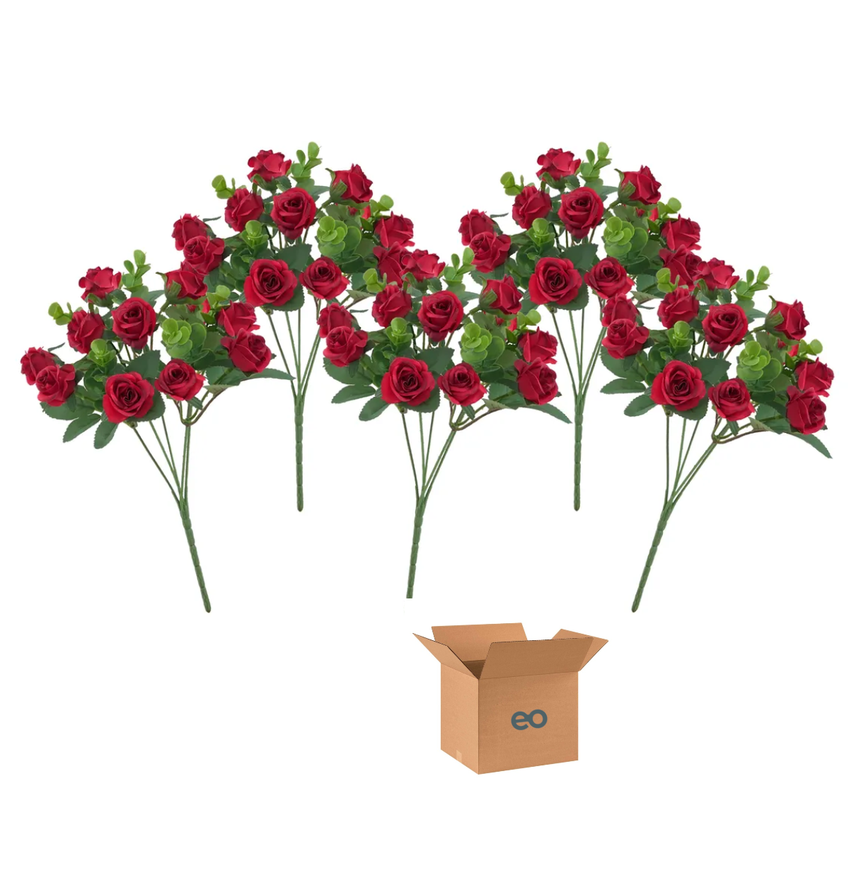 Foto 2 pulgar | 5 Ramos Flores Rose Artificiales Rama Decorativa 50 Flores Eo Safe Imports Esi-19812 Rojo