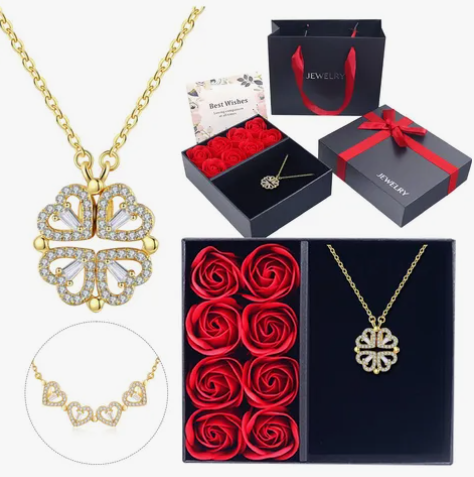 Foto 1 | Flores Xtellar Rosas Eternas Y Collar Cuatro Tréboles Regalo Mujeres