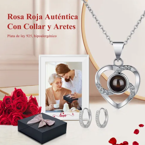 Foto 4 pulgar | Flores Xtellar Rosas Eternas Y Collar De Corazón Regalo Para Mujeres