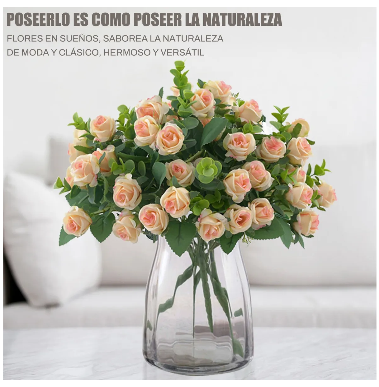Foto 4 pulgar | 5 Ramos Flores Rose Artificiales Rama Decorativa 50 Flores Eo Safe Imports Esi-19810 Beige