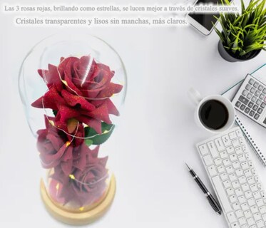 Foto 3 | Rosa Xtellar Flor Artificiales Eterna Roja Regalo 3 Rosas Con 25 Led
