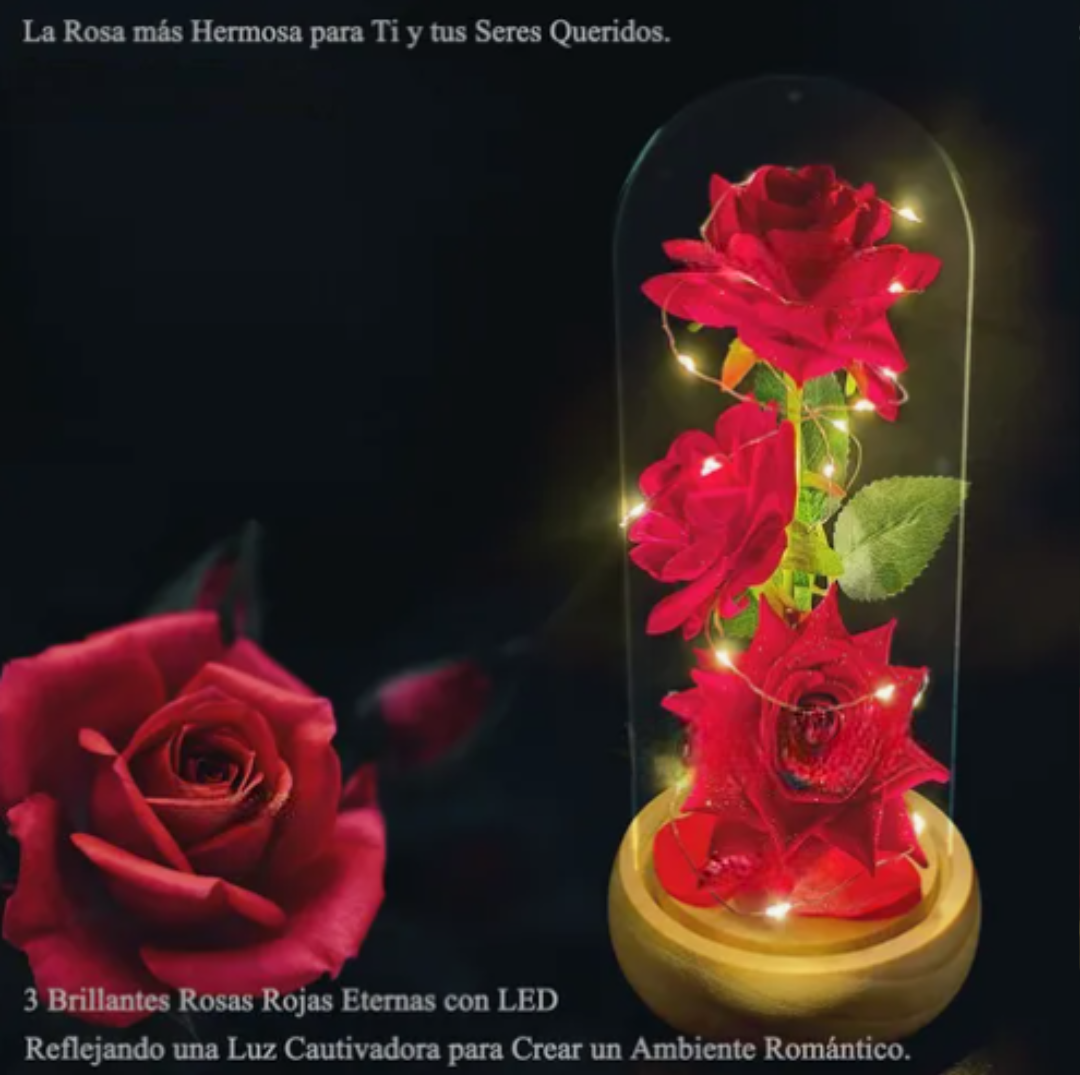 Foto 5 pulgar | Rosa Xtellar Flor Artificiales Eterna Roja Regalo 3 Rosas Con 25 Led